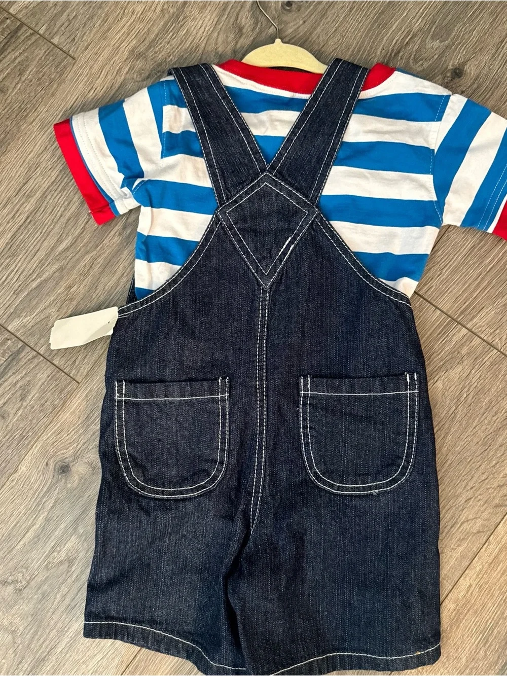 Disney Mickey Mouse Denim Shortalls with Blue, White & Red Striped Tee